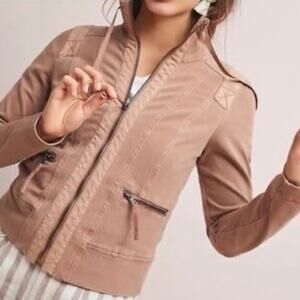 Anthropologie Marrakech Freewheeling Stretch Tan Moto Utility Jacket Size XS
